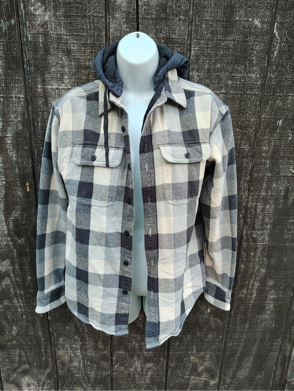 American Eagle Hooded Flannel Button-Down Top